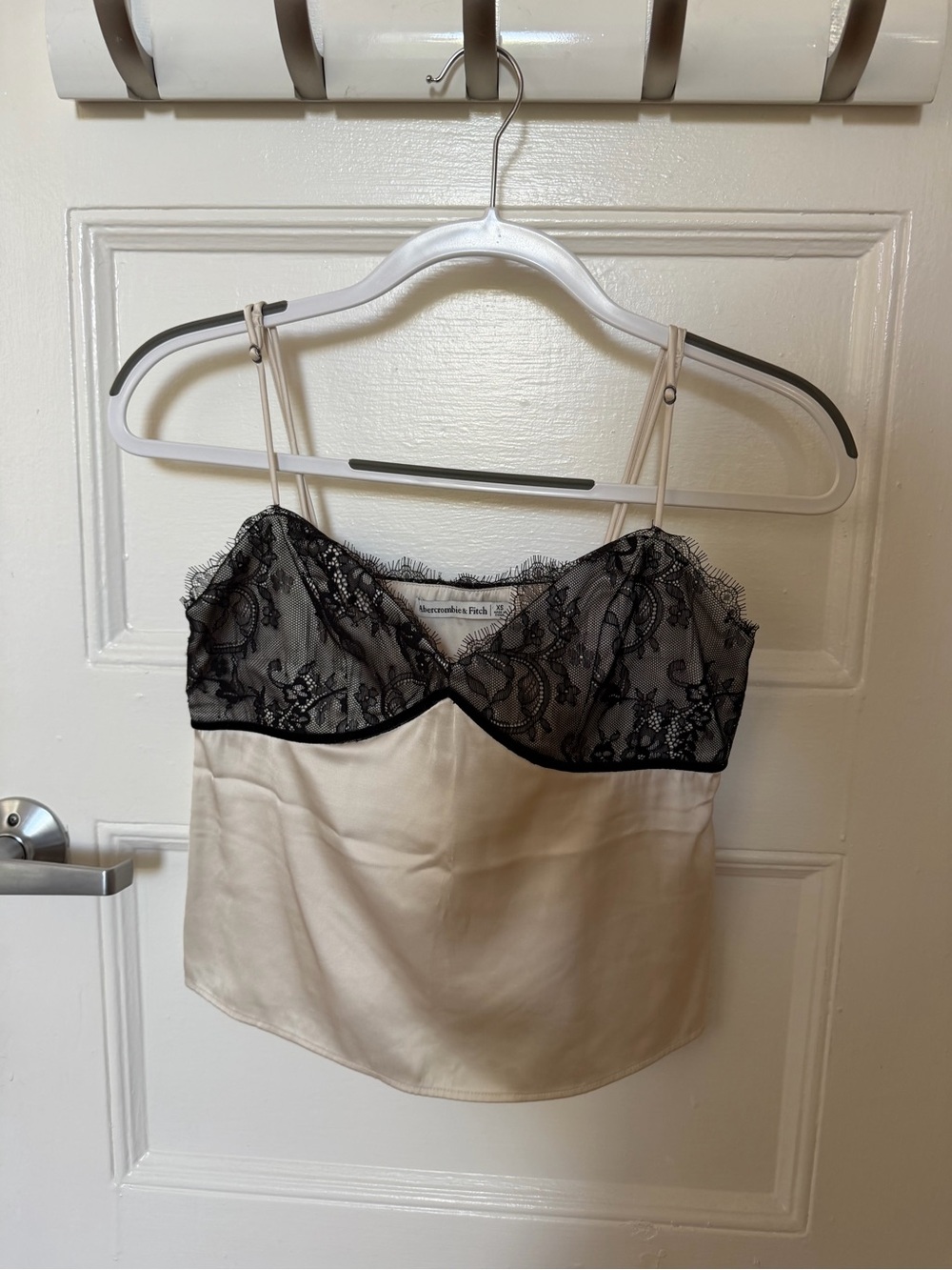 Abercrombie & Fitch Black Lace and Cream Satin Chemise Top